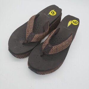 Volatile Island Sandal Chunky Wedge Flip Flop Shoes Womens 9 Brown Y2K